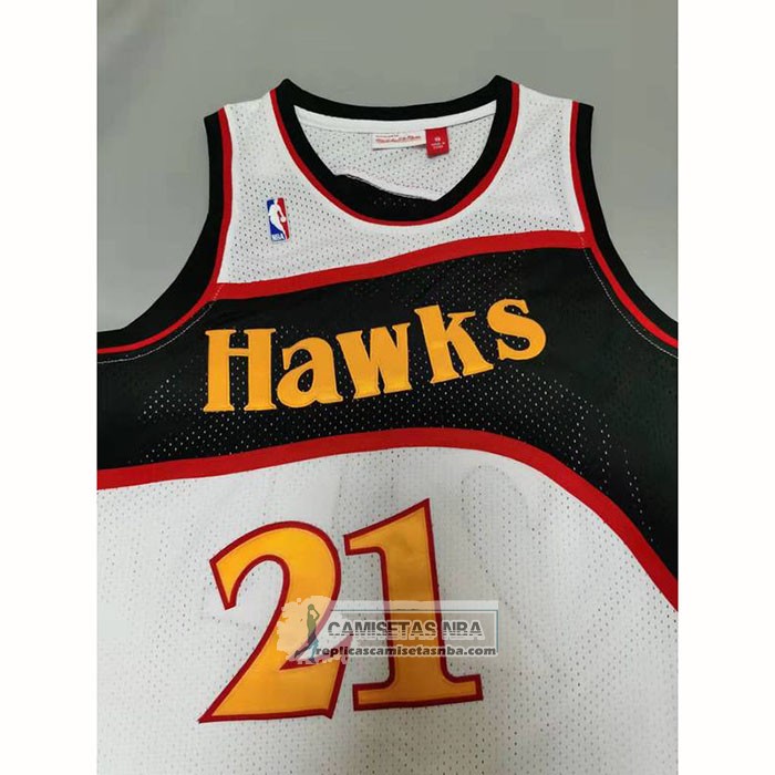 Camiseta Atlanta Hawks Dominique Wilkins NO 21 Mitchell & Ness 1986-87 Blanco